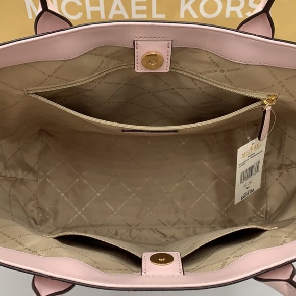 Michael Kors Sienna Large Tote Shoulder Bag Powder Blush Leather Canvas - Picture 12 of 16